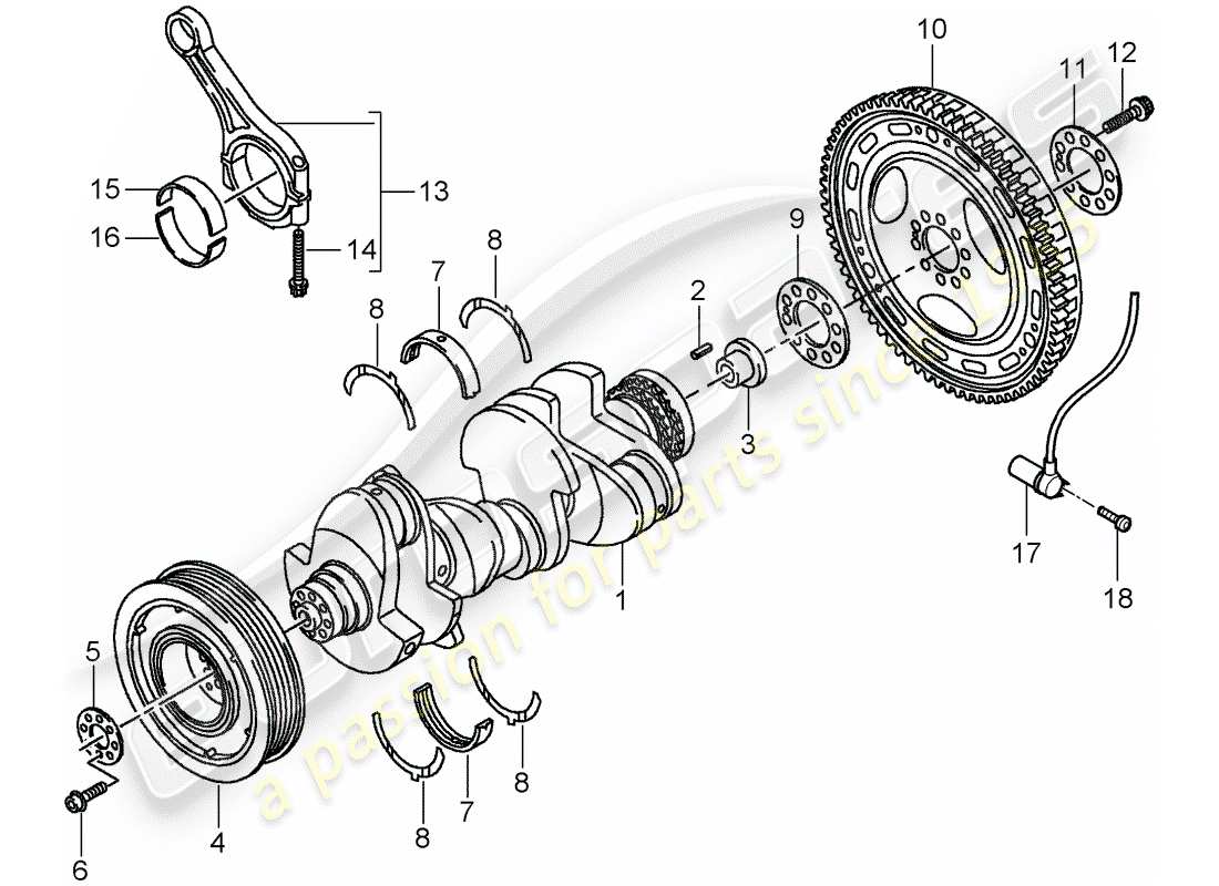 porsche 2008 (cayenne e1 9pa) diagramme de pièce de vilebrequin