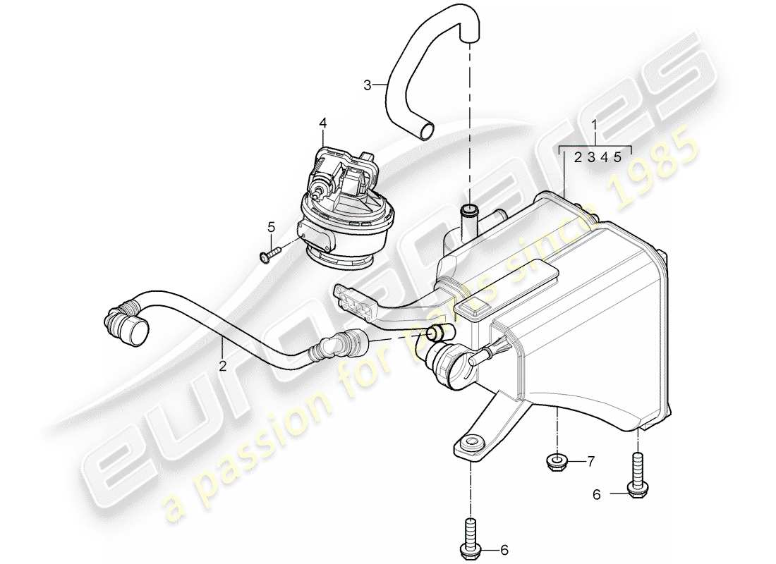 porsche 2008 (cayenne e1 9pa) schéma des pièces du réservoir d'émission par évaporation