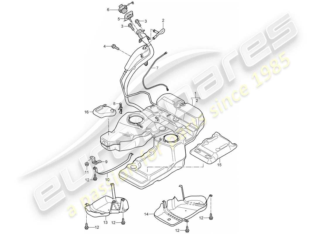 porsche 2008 (cayenne e1 9pa) réservoir de carburant avec schéma des pièces