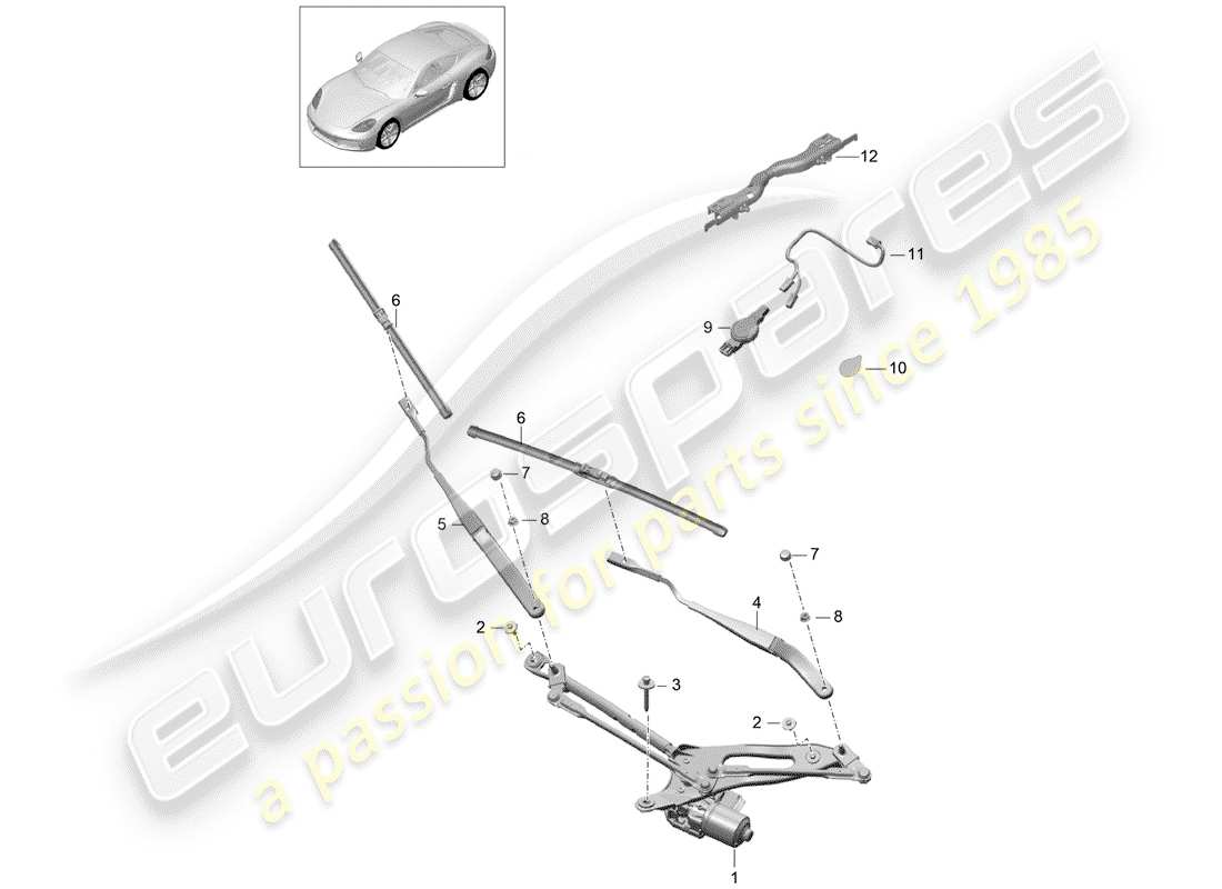 porsche 2020 (718 cayman) système d'essuie-glace compl. schéma des pièces
