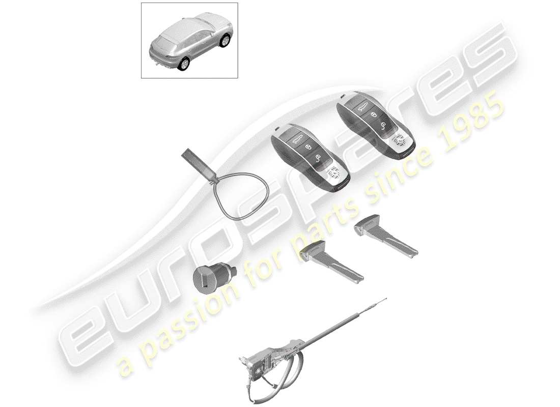 porsche 2016 (macan) 1 ensemble de cylindres de serrure avec schéma des pièces