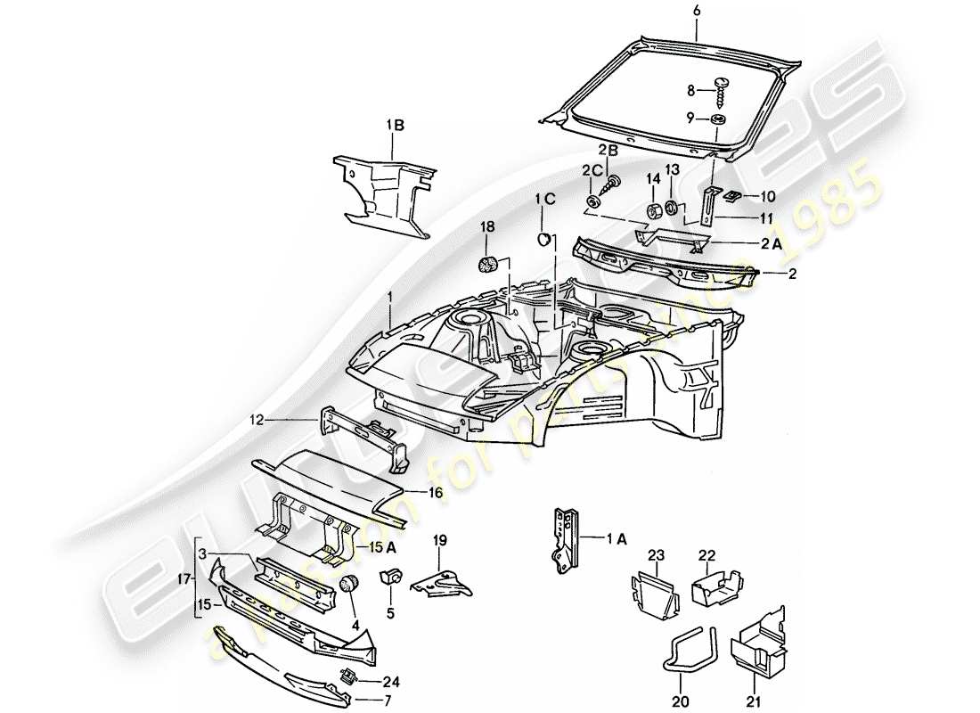 porsche 1987 (924s) section avant du corps schéma des pièces