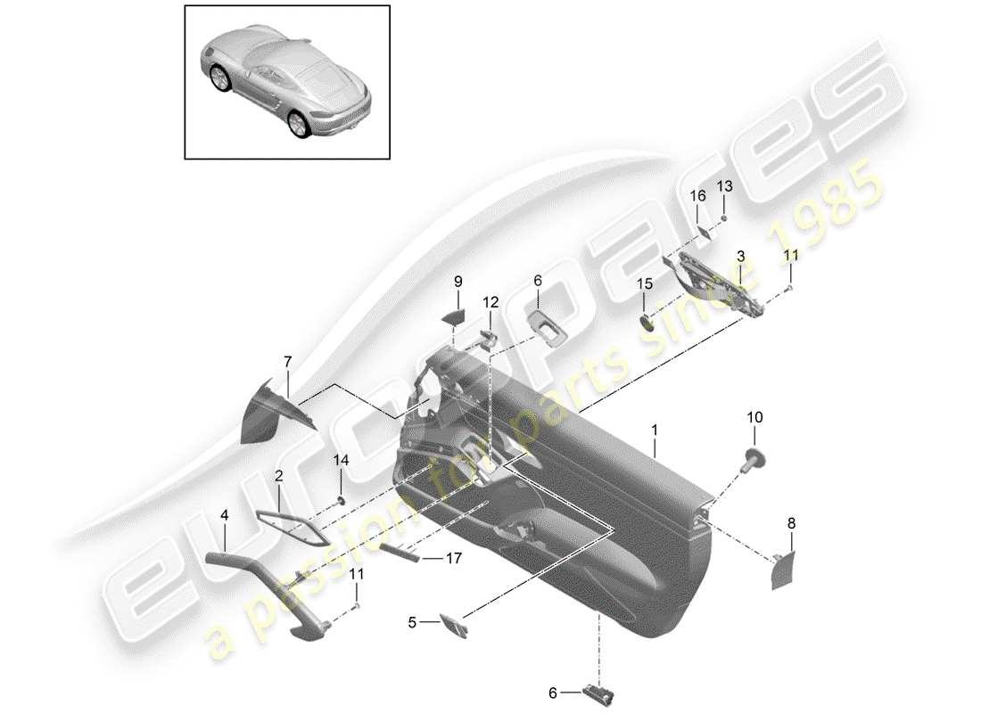 porsche 2018 (718 cayman) panneau de porte schéma des pièces