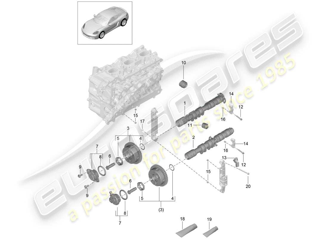 porsche 718 cayman (2020) schéma des pièces de l'arbre à cames