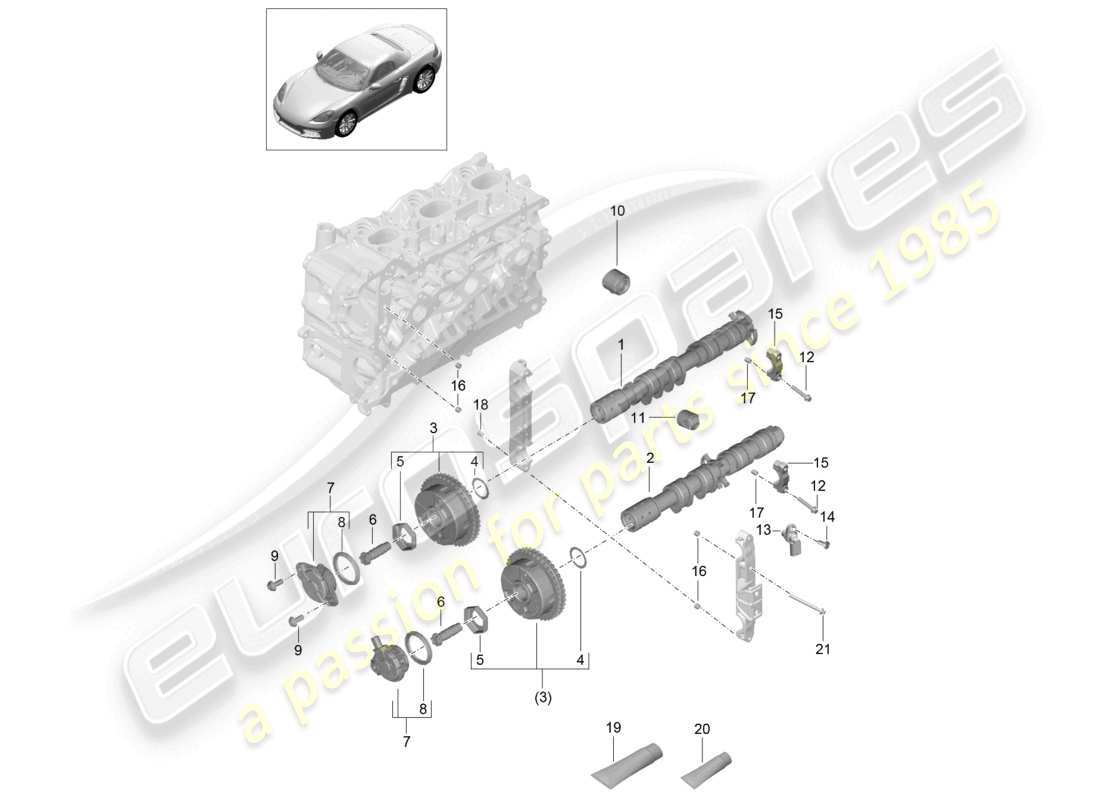 porsche 2020 (718 boxster) arbre à cames unité de réglage d'arbre à cames à poussoir hydraulique schéma des pièces