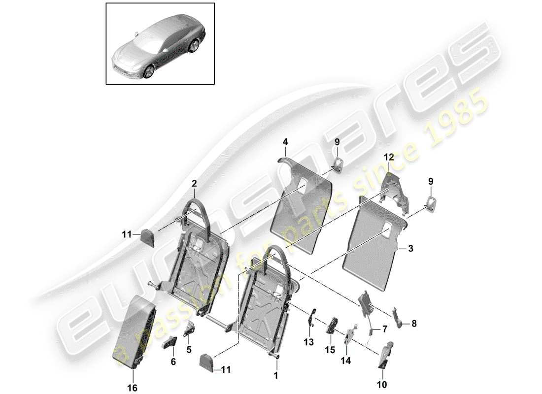 porsche 2020 (panamera 971-1) dossier de banquette arrière schéma des pièces