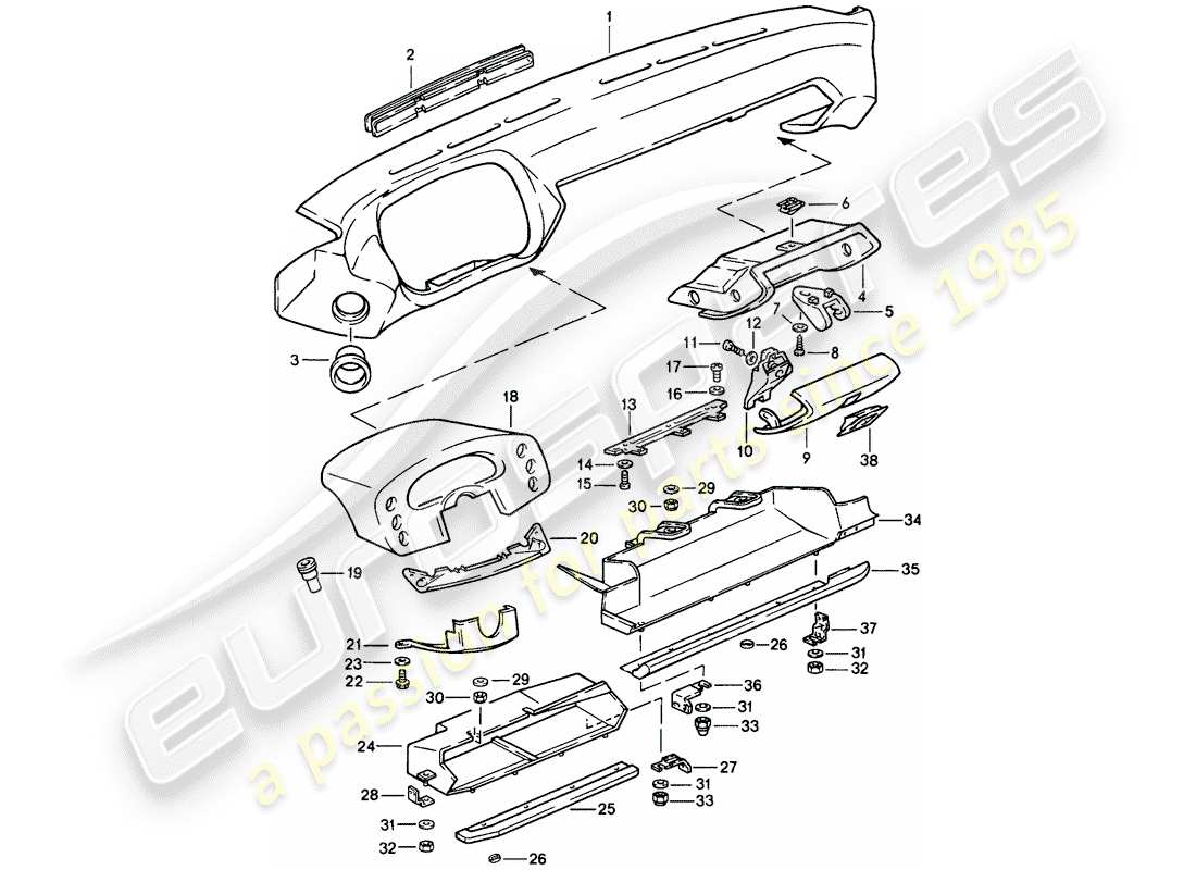 porsche 1982 (928) tableau de bord schéma des pièces