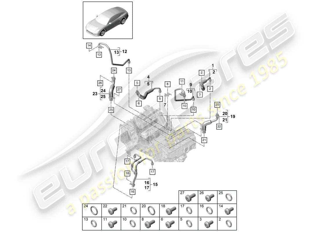 porsche 2020 (panamera 971-1) refroidissement par eau pour schéma des pièces