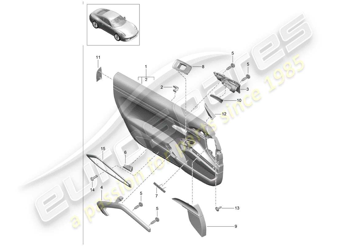 porsche 2013 (991-1) panneau de porte schéma des pièces