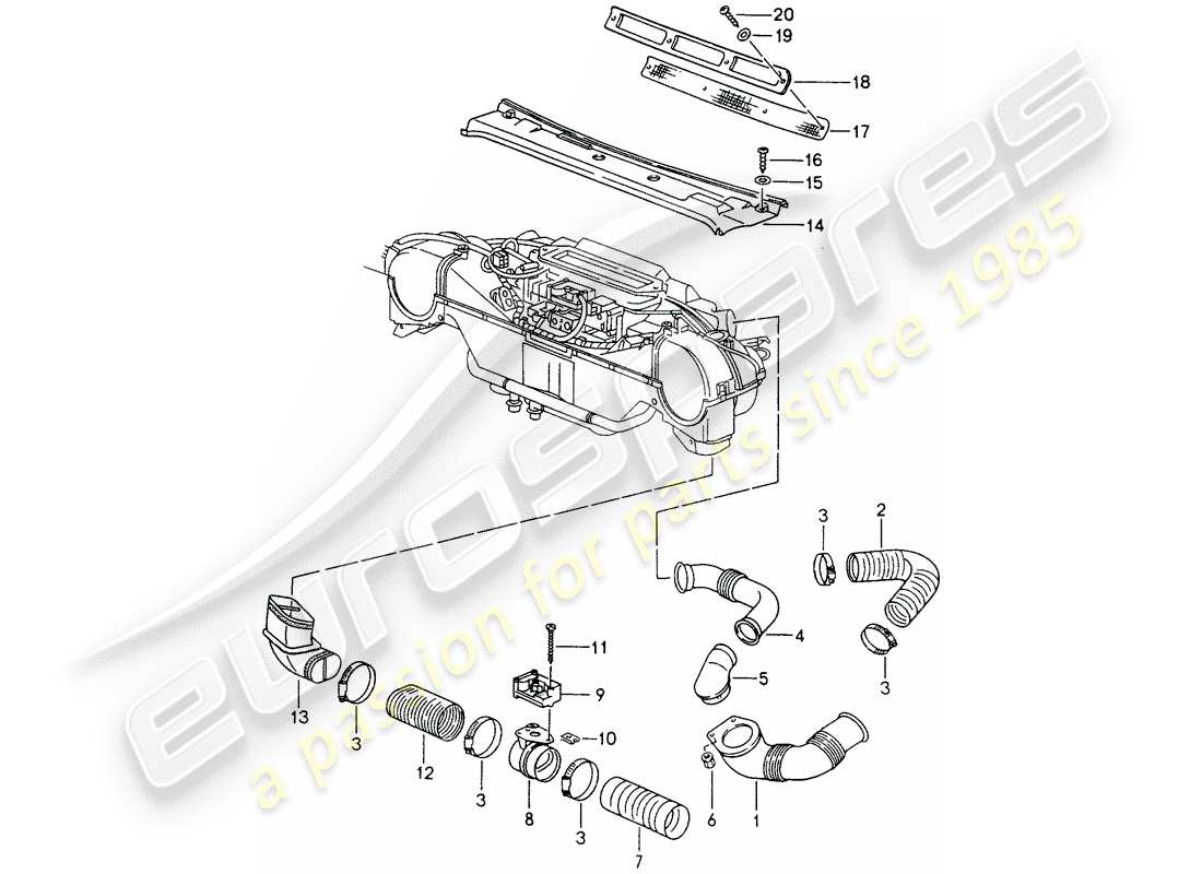 porsche 1997 (993) ventilation - système de chauffage 1 schéma des pièces