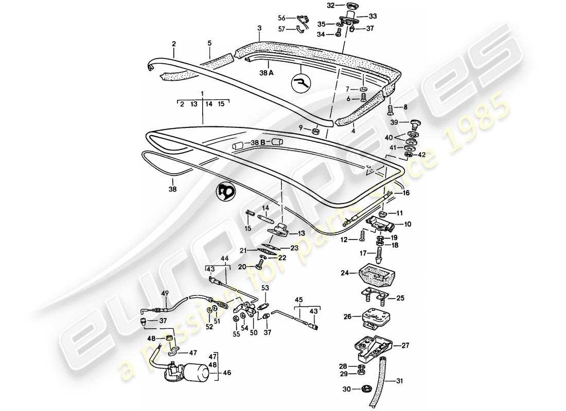 porsche 1987 (924s) couvercle de coffre arrière - spoiler arrière schéma des pièces