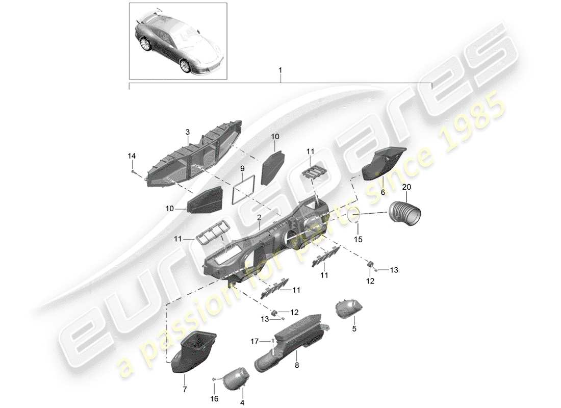 porsche 2015 (991-1 r/gt3/rs) schéma des pièces du filtre à air