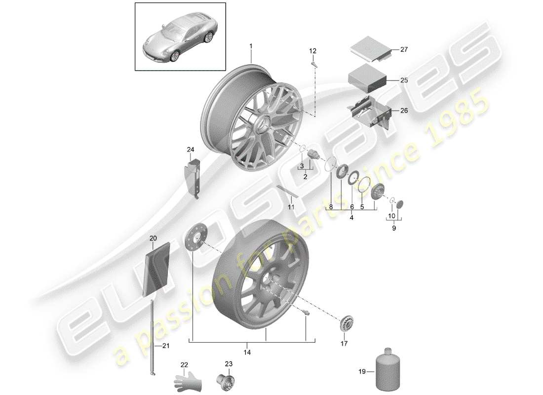 porsche 2019 (991-2) jante en alliage schéma des pièces