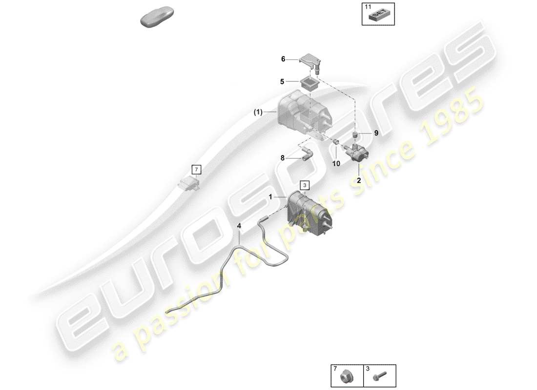 porsche 2020 (718 boxster spyder) schéma des pièces du réservoir d'émission par évaporation