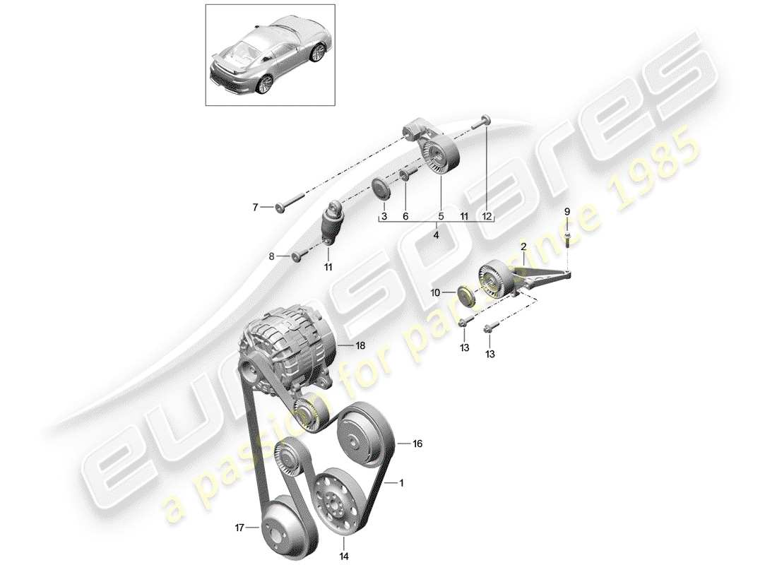 porsche 2020 (991-2 r/gt3/rs) courroie nervurée schéma des pièces