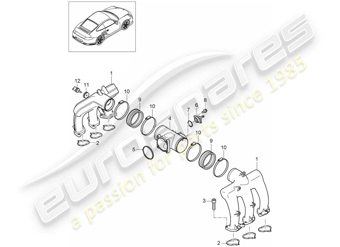 porsche 2012 (997-2 turbo / gt2 rs) distributeur d'air d'admission schéma des pièces
