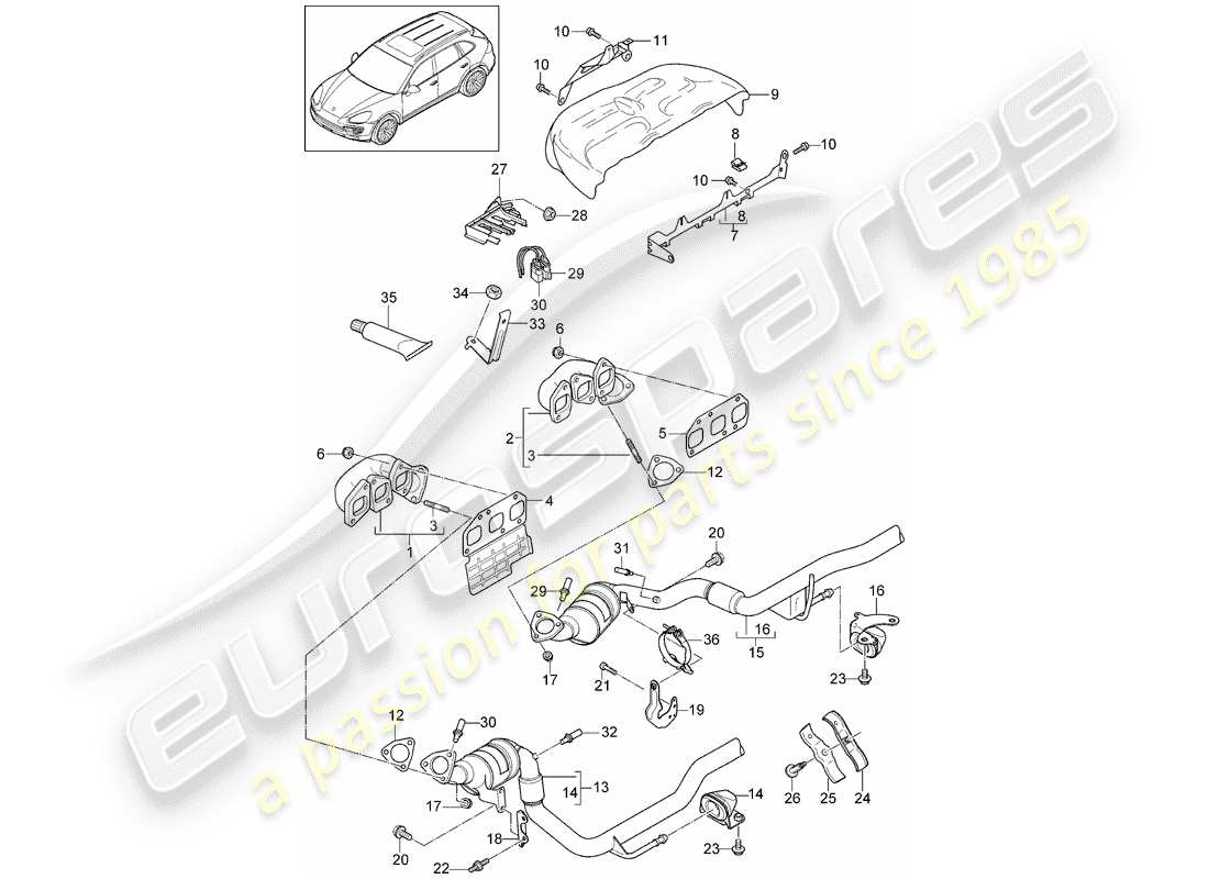 porsche 2012 (cayenne e2 92a) système d'échappement schéma des pièces