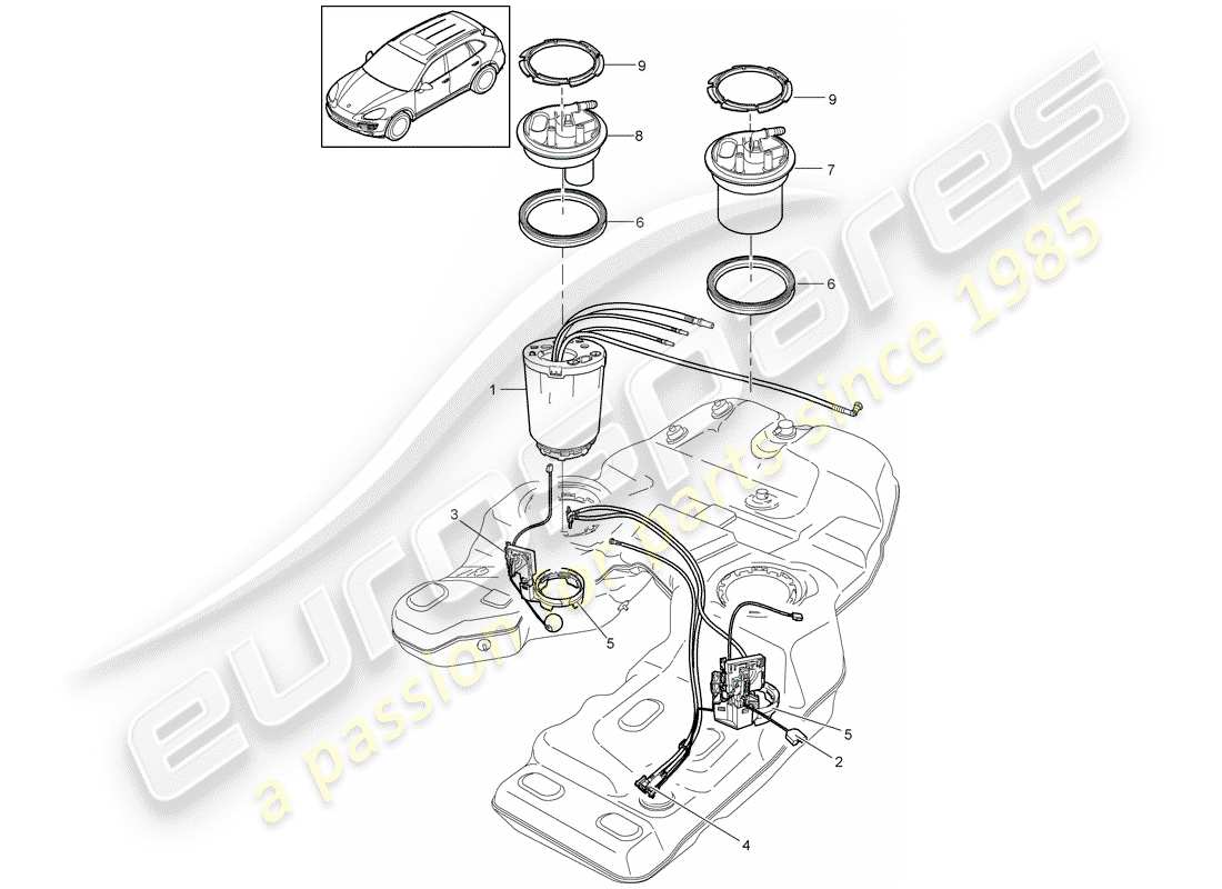 porsche 2013 (cayenne e2 92a) réservoir d'essence schéma des pièces
