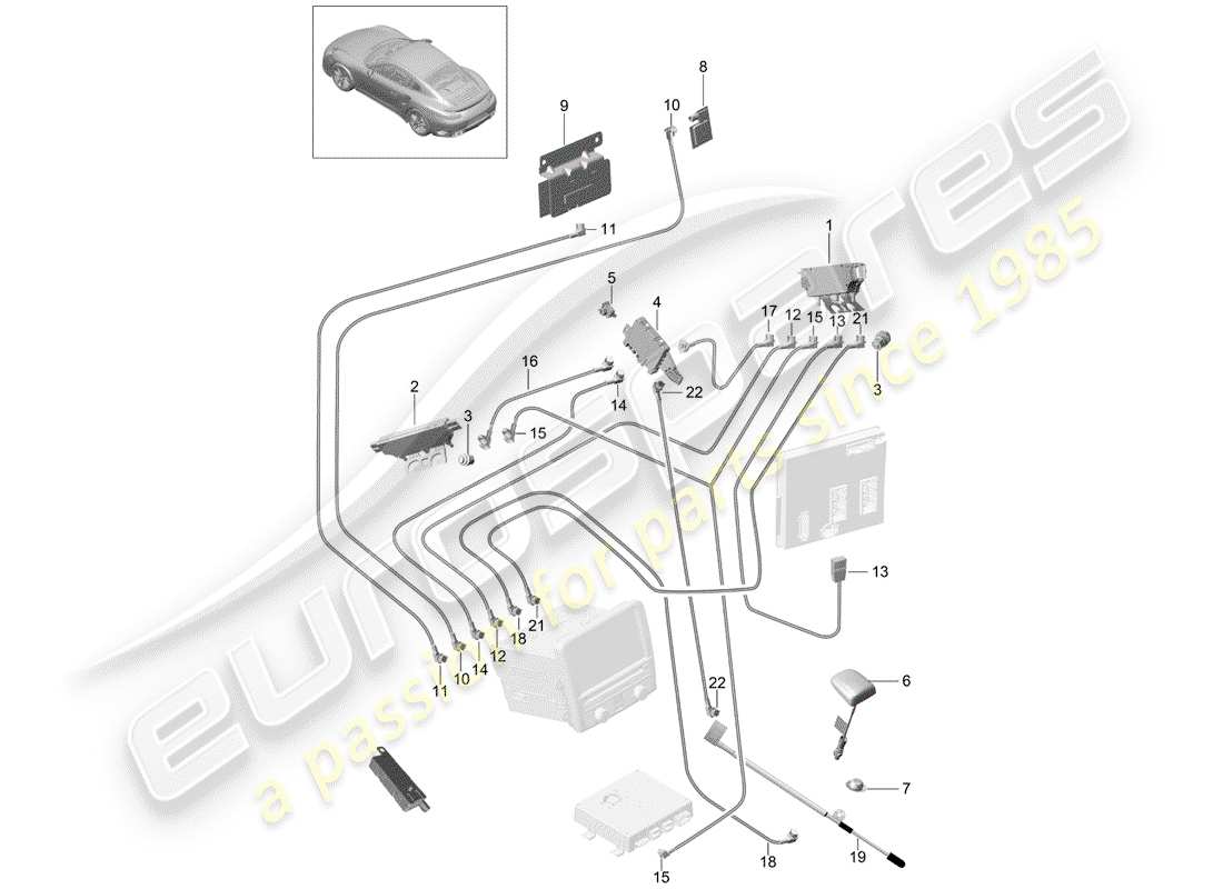 porsche 2020 (991-2 turbo) schéma des pièces du booster d'antenne
