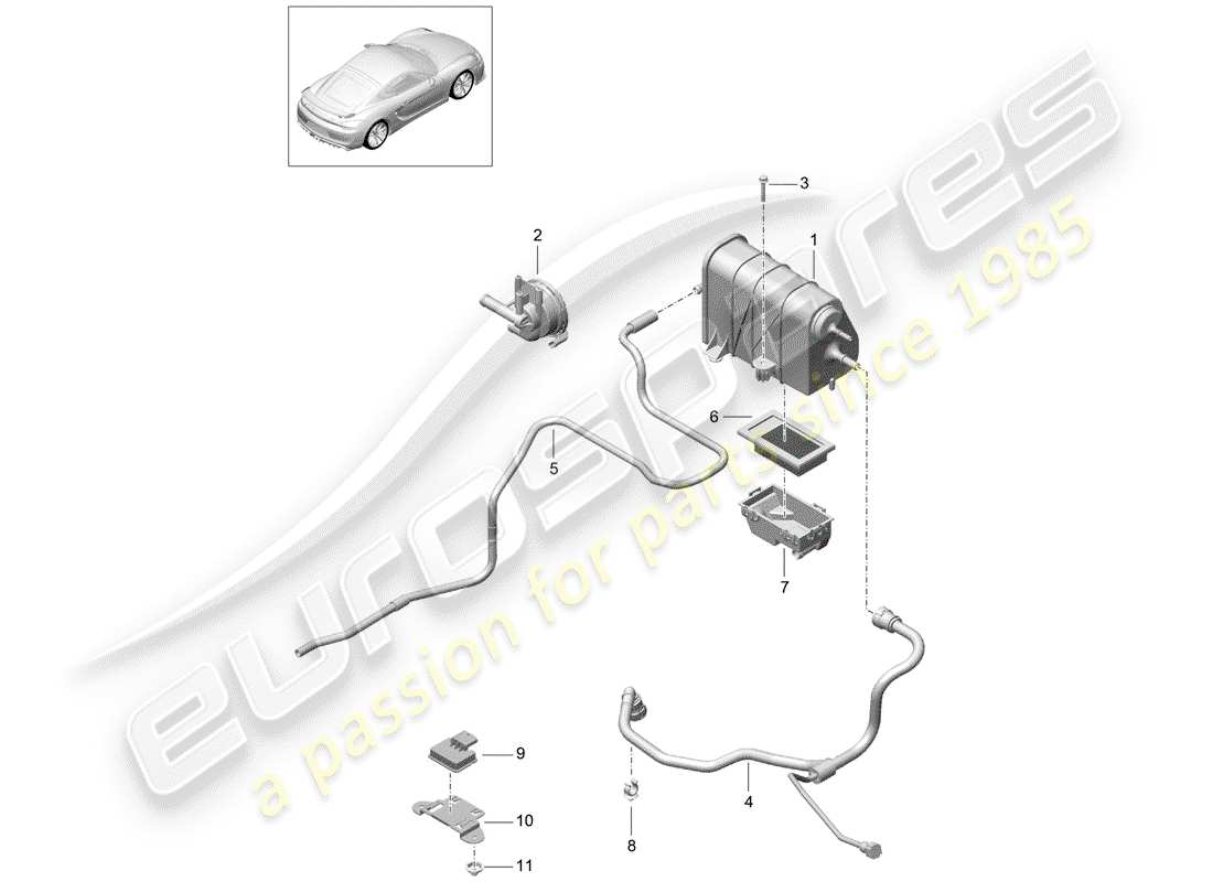 porsche 2016 (981 cayman gt4) schéma des pièces du réservoir d'émission par évaporation