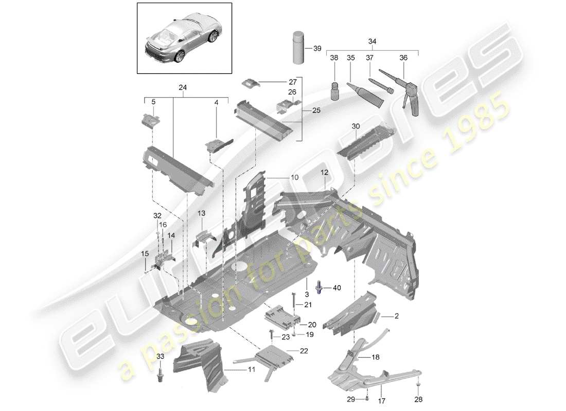 porsche 2014 (991-1 r/gt3/rs) plancher schéma des pièces