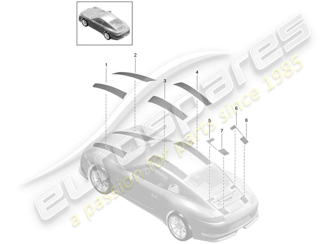 porsche 2014 (991-1 r/gt3/rs) feuille de garniture schéma des pièces