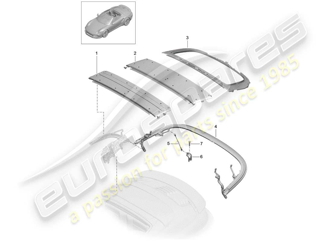 porsche 2020 (991-2 turbo) diagramme des pièces du cadre supérieur