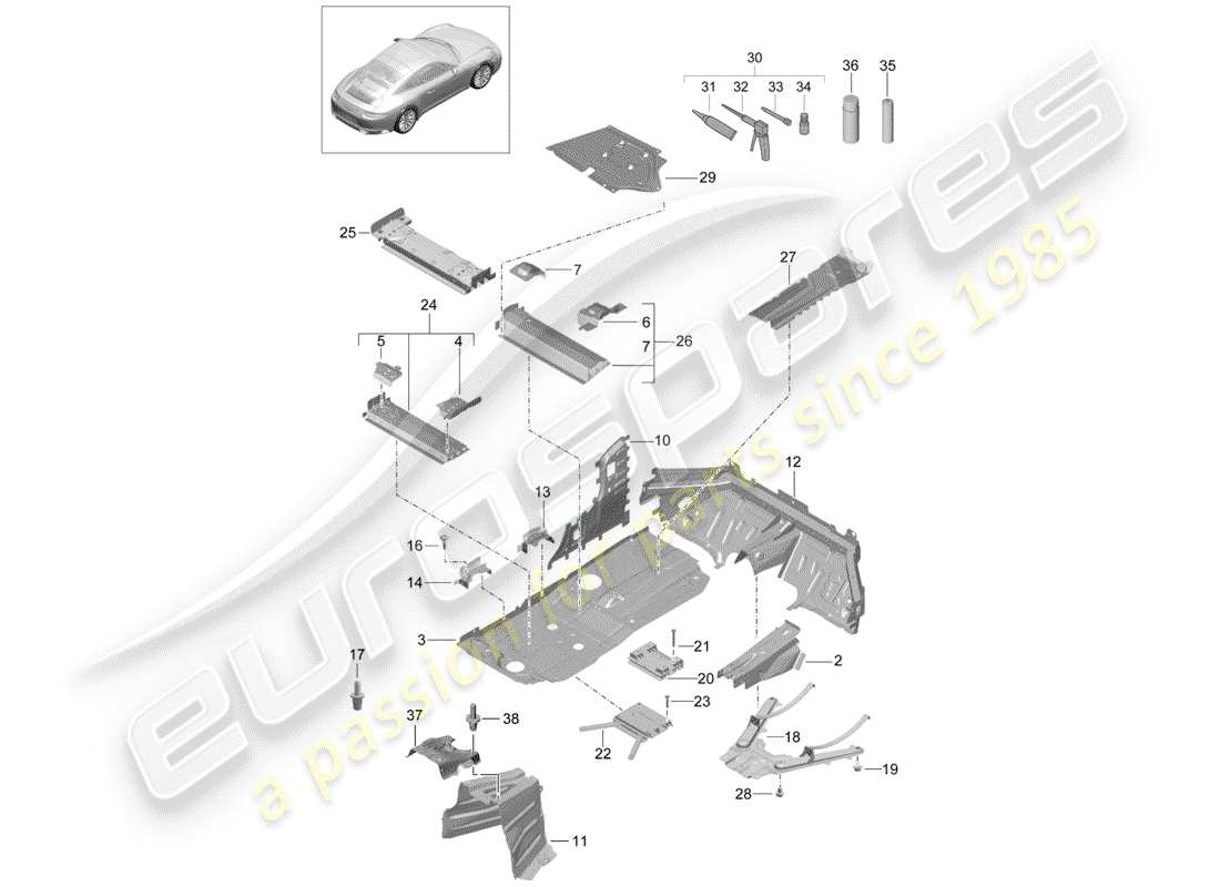 porsche 2019 (991-2) plaques de sol schéma des pièces