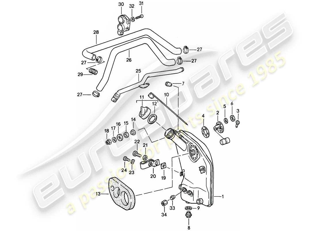 porsche 1989 (911) lubrification moteur - réservoir d'huile - conduites schéma des pièces