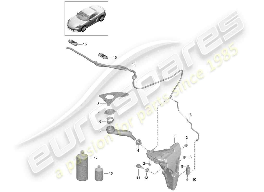 porsche 2020 (718 boxster) unité de rondelle glace - schéma des pièces
