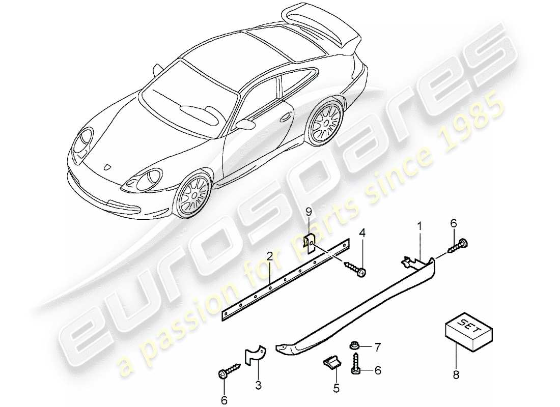 porsche 2005 (996 gt3) garniture de longeron schéma des pièces