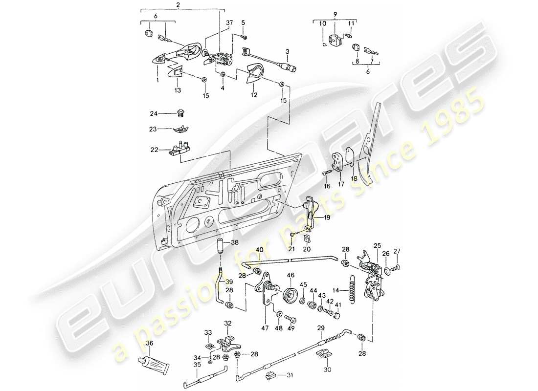 porsche 1995 (993) loquet de porte schéma des pièces