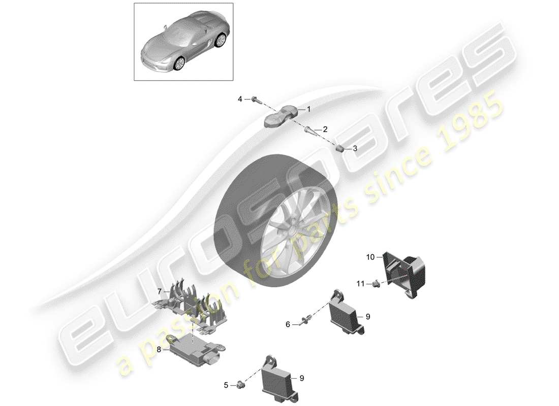porsche 2016 (981 boxster spyder) système de contrôle de la pression des pneus schéma des pièces