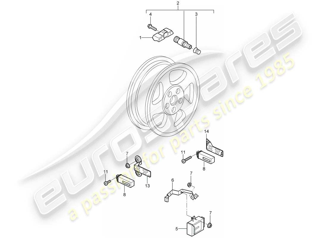porsche 2007 (987 cayman) système de contrôle de pression des pneus schéma des pièces