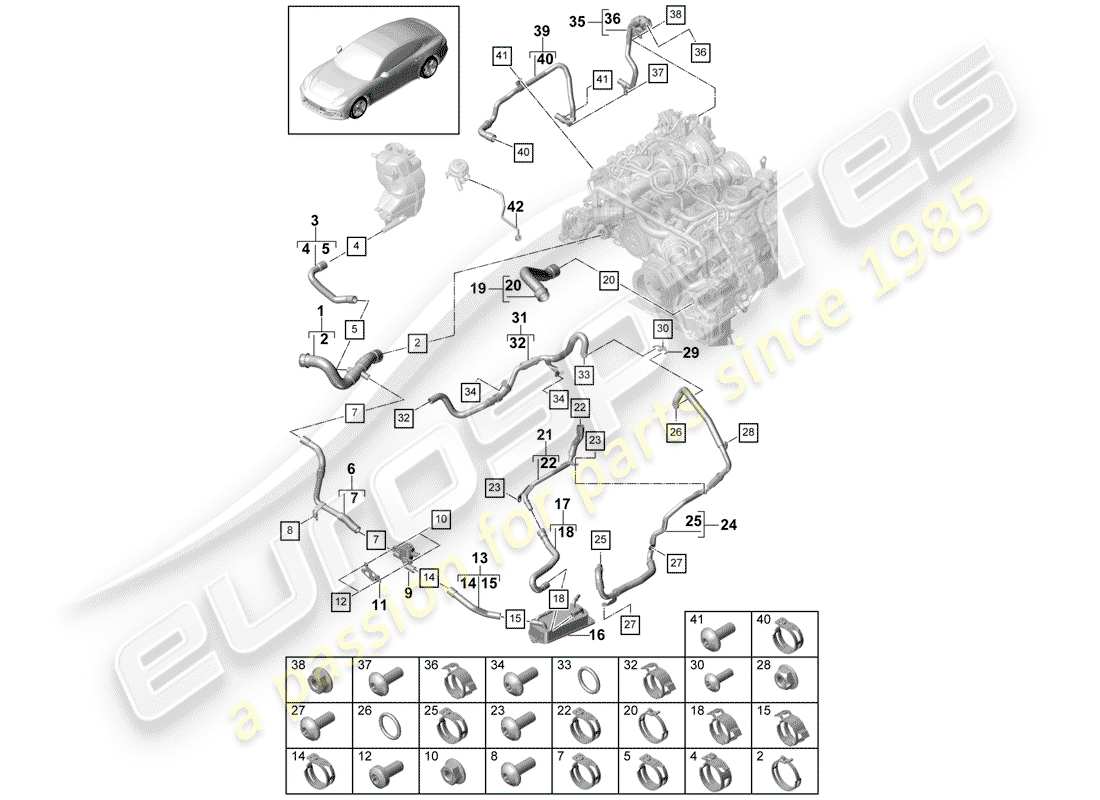 porsche 2020 (panamera 971-1) refroidissement par eau schéma des pièces