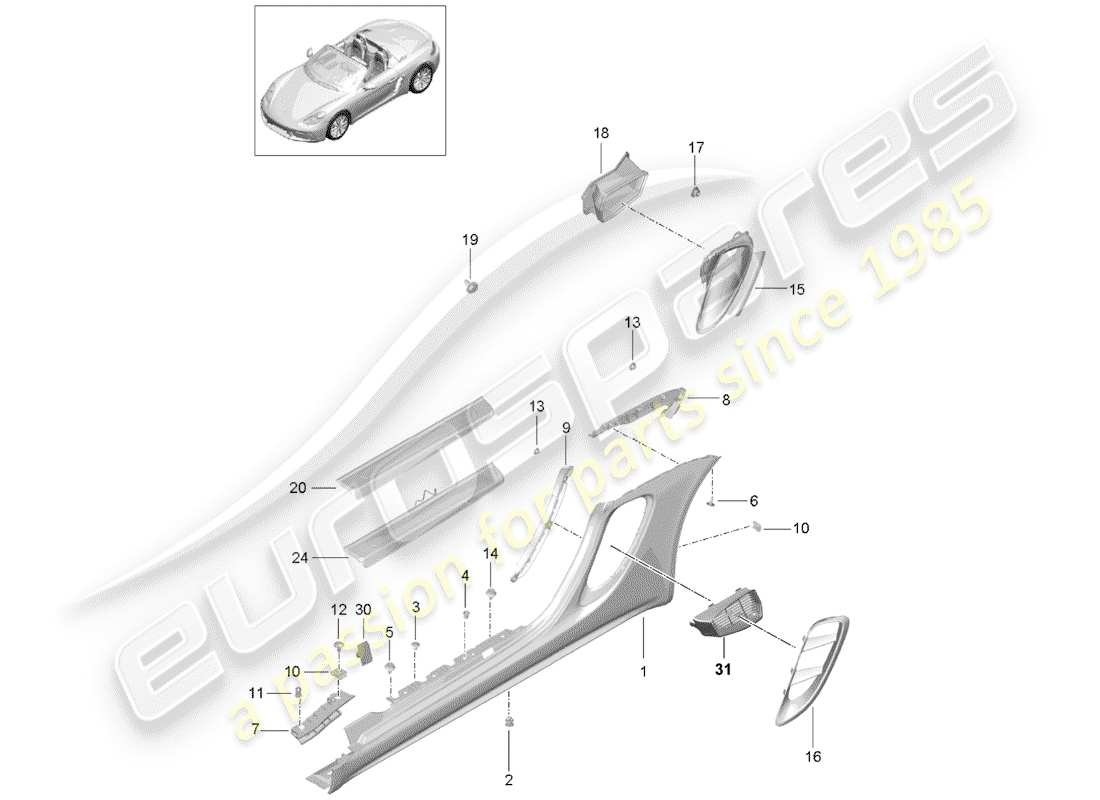 porsche 2020 (718 boxster) garniture de membre latéral schéma des pièces