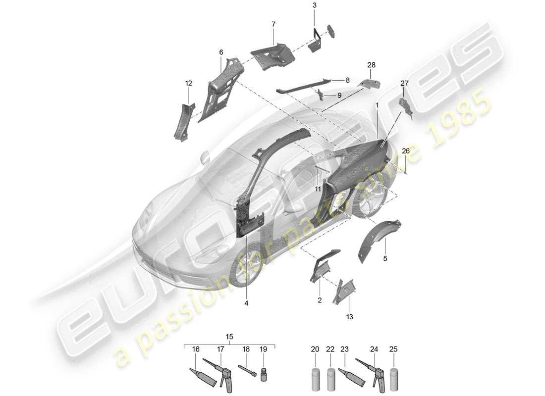 porsche 2020 (718 cayman) panneau latéral schéma des pièces