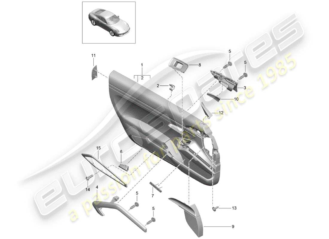 porsche 2012 (991-1) panneau de porte schéma des pièces