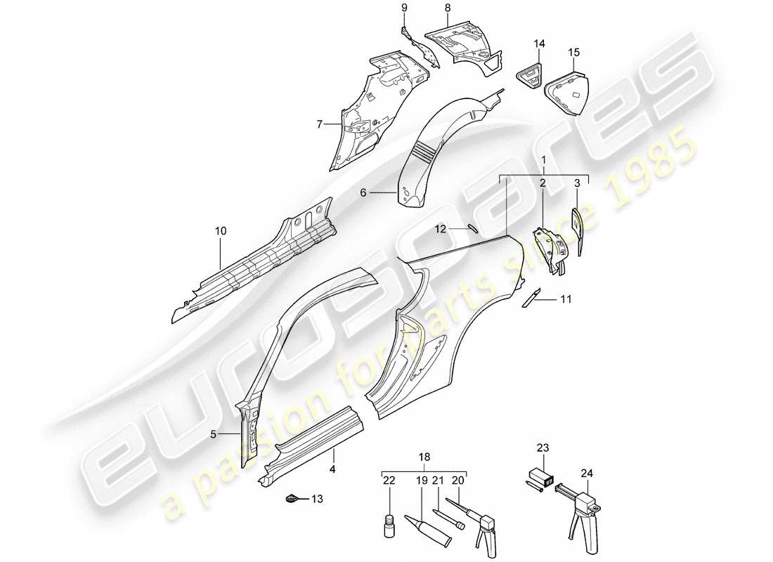 porsche 2007 (987 cayman) panneau latéral schéma des pièces