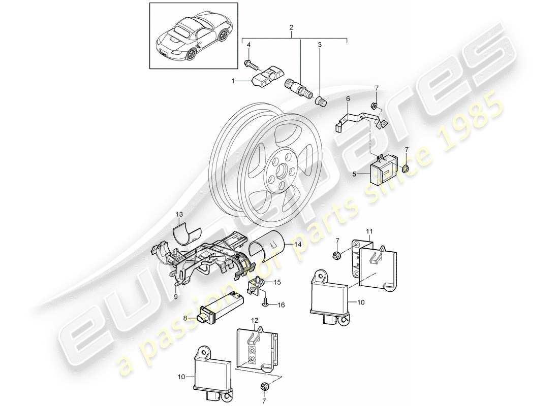 porsche 2011 (987 boxster) système de contrôle de pression des pneus schéma des pièces