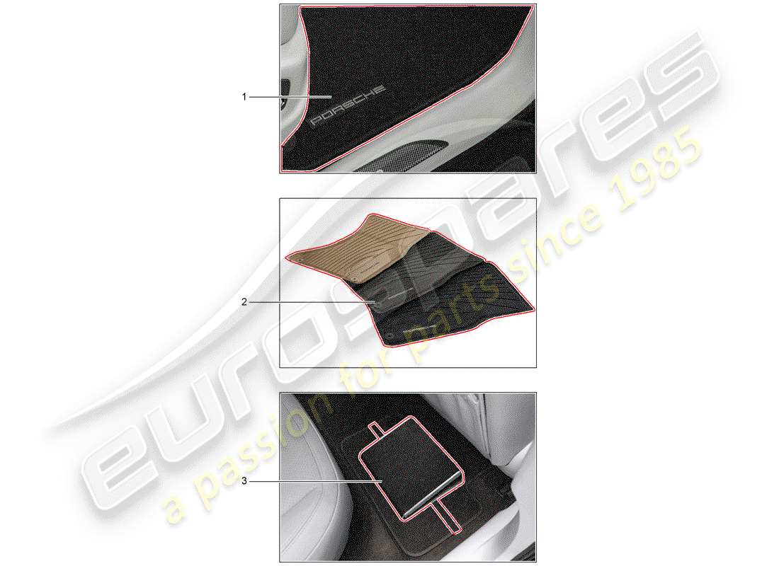 porsche 2014 (tequipment macan) 1 set de tapis de sol (caoutchouc) schéma des pièces