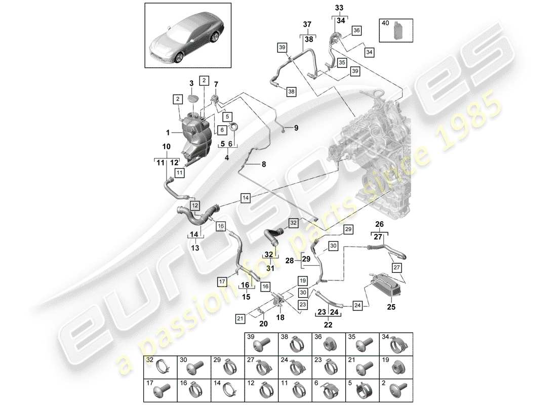 porsche 2018 (panamera 971-1) refroidissement par eau schéma des pièces