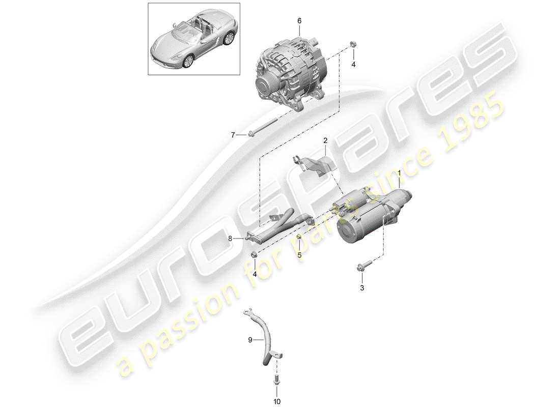 porsche 2019 (718 boxster) schéma des pièces du démarreur