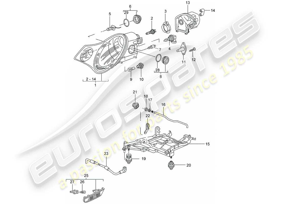 porsche 2001 (996 gt3) phare - répéteur de clignotants - d - mj 2003>> schéma des pièces