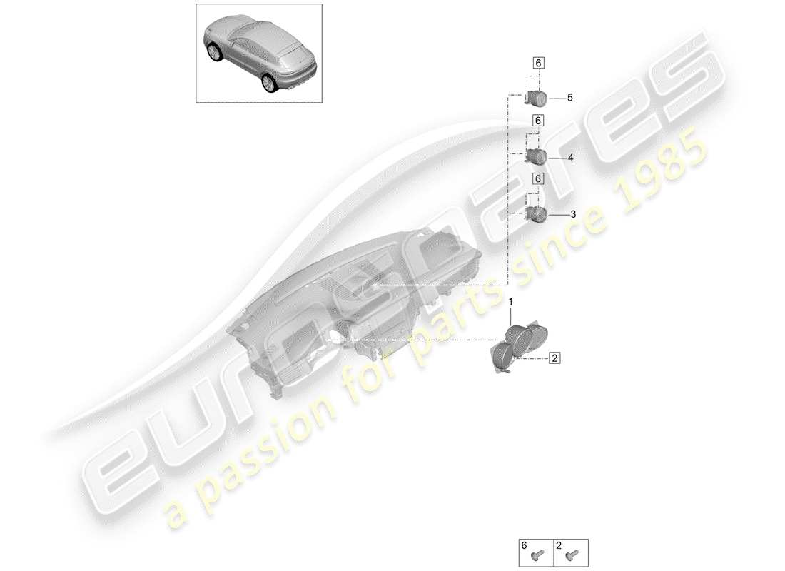 porsche 2019 (macan) groupe d'instruments schéma des pièces