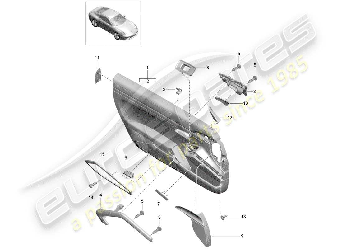 porsche 2013 (991-1) panneau de porte schéma des pièces
