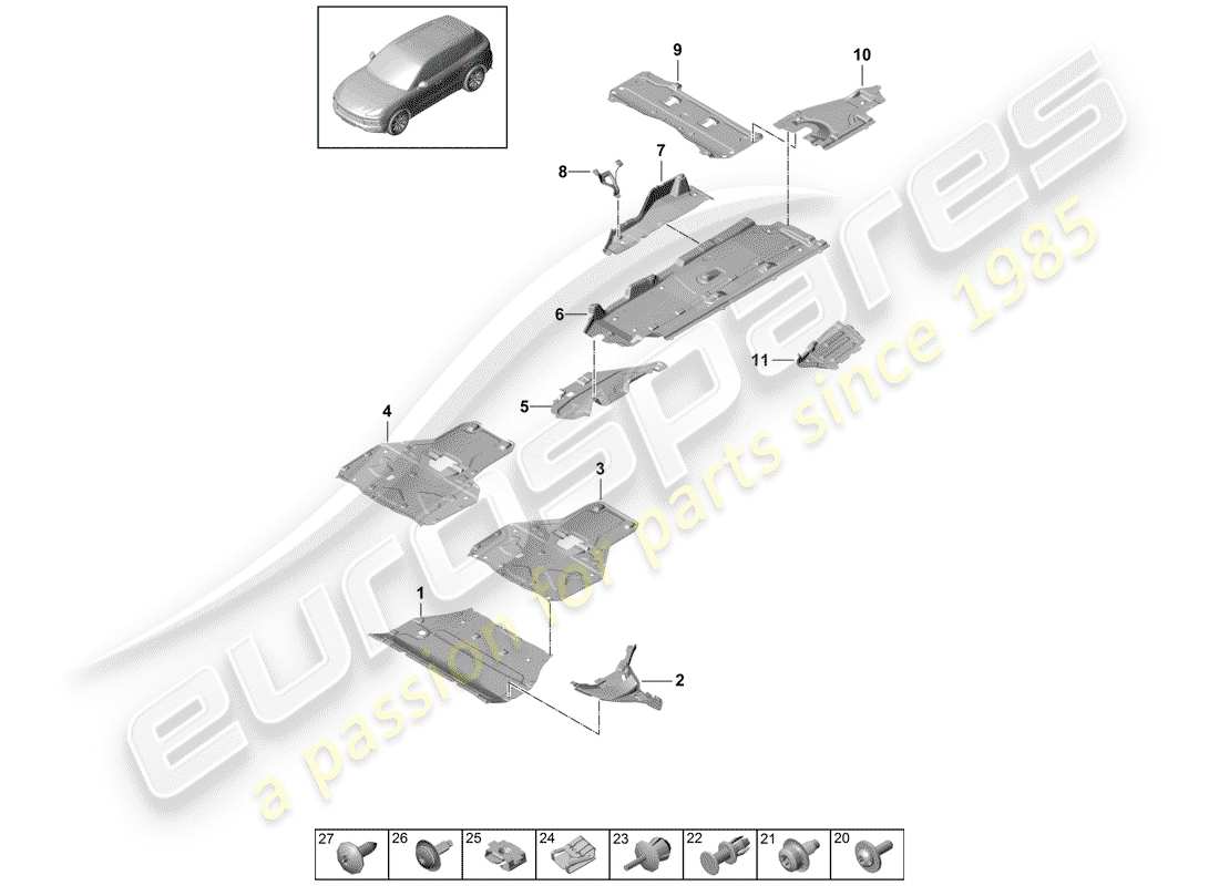 porsche 2020 (cayenne e3 9ya/9yb) garniture schéma des pièces