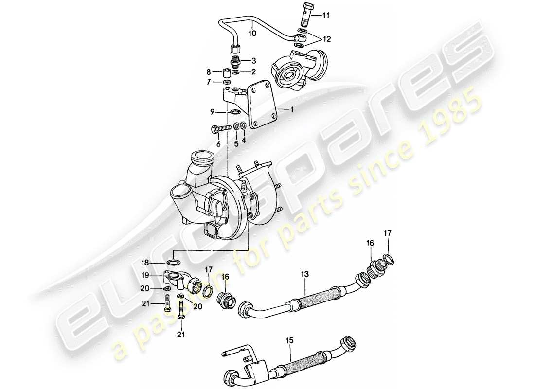 porsche 1978 (924) lubrification moteur - turbocompresseur de gaz d'échappement schéma des pièces