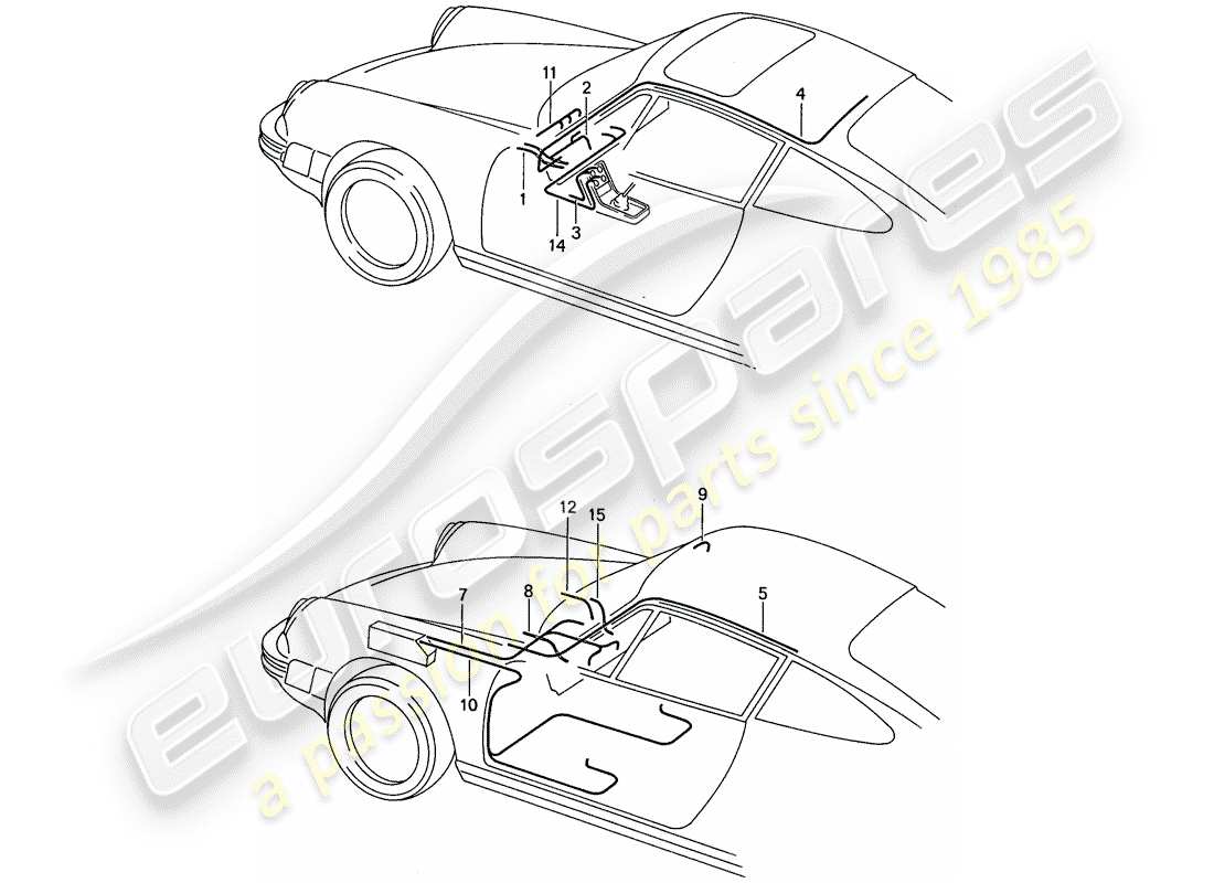 porsche 1988 (911) faisceau de cablage - habitacle - carrosserie schéma des pièces
