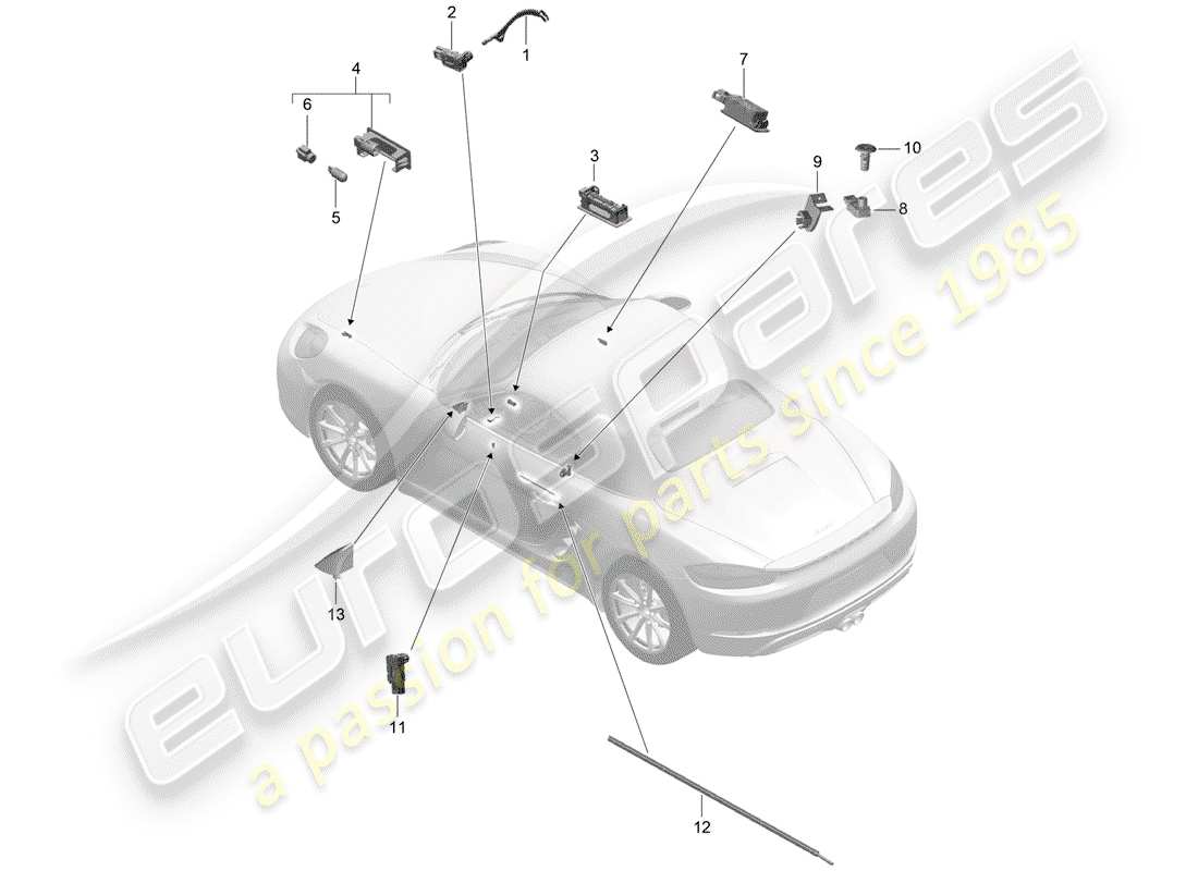 porsche 2020 (718 boxster) éclairage intérieur schéma des pièces